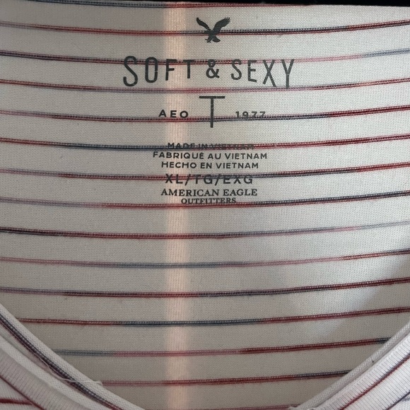 Soft & Sexy White Striped Tee with v-neck! - Picture 3 of 3